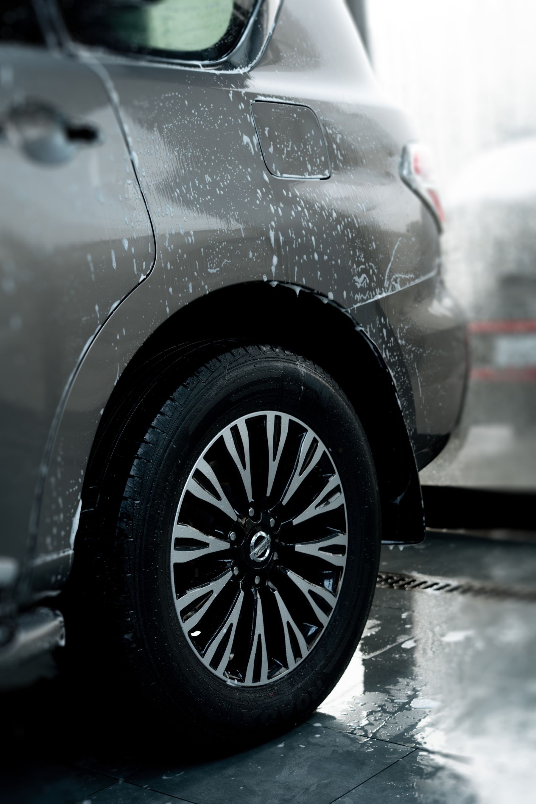 Stock photo of a wheel during an exterior wash